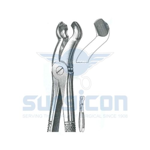 Cleste stomatologic SD-0489-121 Pentru molari din minte superiori, cu cioc special pentru retinerea dintelui extras