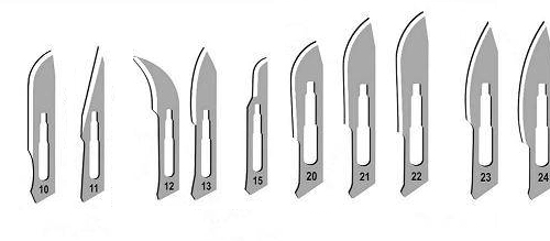 Lame chirurgicale sterile № 10, 11, 12, 13, 15, 20, 22, 23