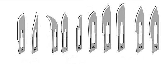 Lame chirurgicale sterile № 10, 11, 12, 13, 15, 20, 22, 23